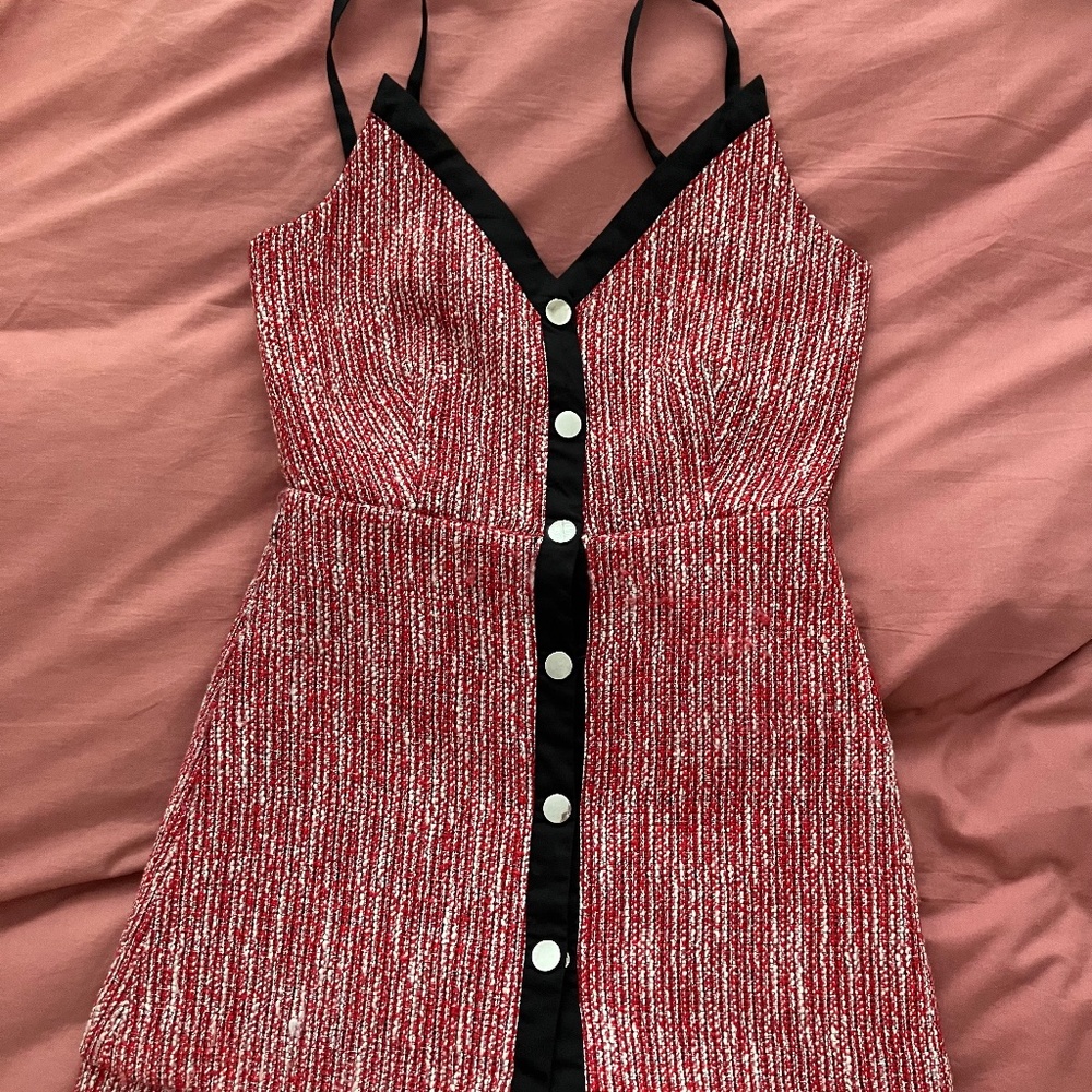 Maje red tweed romper dress